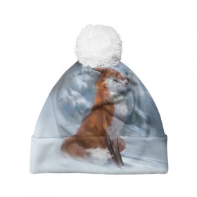 Шапка 3D c помпоном с принтом Гордый лис в Белгороде, 100% полиэстер | универсальный размер, печать по всей поверхности изделия | белый | зима | лес | лис | лиса | мех | оранжевый | охотник | природа | снег | хитрый