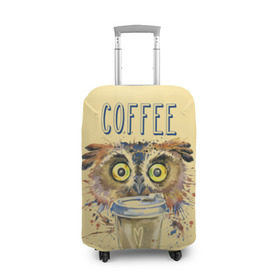 Чехол для чемодана 3D с принтом Сова и кофе в Белгороде, 86% полиэфир, 14% спандекс | двустороннее нанесение принта, прорези для ручек и колес | coffee | food | love | owl | кофе | сова