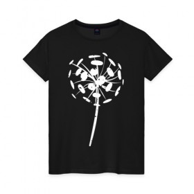 Женская футболка хлопок с принтом Одуванчик в Белгороде, 100% хлопок | прямой крой, круглый вырез горловины, длина до линии бедер, слегка спущенное плечо | арт | одуванчик | пух | растения | семена | силуэт | цветы
