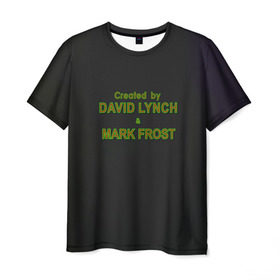 Мужская футболка 3D с принтом Created by Lynch & Frost в Белгороде, 100% полиэфир | прямой крой, круглый вырез горловины, длина до линии бедер | Тематика изображения на принте: david lynch | mark frost | twin peaks | твин пикс