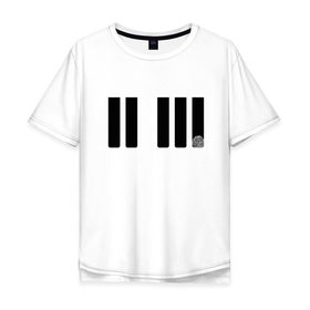 Мужская футболка хлопок Oversize с принтом Отпечаток на клавише в Белгороде, 100% хлопок | свободный крой, круглый ворот, “спинка” длиннее передней части | геометрия | клавиша | минимализм | отпечаток | палец | пианино | синтезатор