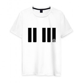 Мужская футболка хлопок с принтом Отпечаток на клавише в Белгороде, 100% хлопок | прямой крой, круглый вырез горловины, длина до линии бедер, слегка спущенное плечо. | геометрия | клавиша | минимализм | отпечаток | палец | пианино | синтезатор