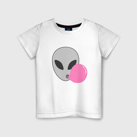Детская футболка хлопок с принтом Инопланетная жвачка в Белгороде, 100% хлопок | круглый вырез горловины, полуприлегающий силуэт, длина до линии бедер | жвачка | инопланетянин | лицо | минимализм | нло | пузырь