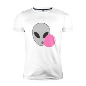 Мужская футболка премиум с принтом Инопланетная жвачка в Белгороде, 92% хлопок, 8% лайкра | приталенный силуэт, круглый вырез ворота, длина до линии бедра, короткий рукав | жвачка | инопланетянин | лицо | минимализм | нло | пузырь