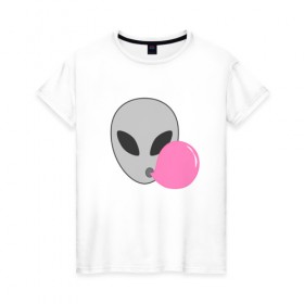 Женская футболка хлопок с принтом Инопланетная жвачка в Белгороде, 100% хлопок | прямой крой, круглый вырез горловины, длина до линии бедер, слегка спущенное плечо | жвачка | инопланетянин | лицо | минимализм | нло | пузырь