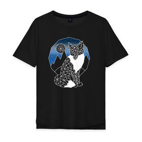 Мужская футболка хлопок Oversize с принтом Геометрическая лиса в Белгороде, 100% хлопок | свободный крой, круглый ворот, “спинка” длиннее передней части | геометрия | горы | животное | звезды | леса | линии | луна | небо | ночь | треугольники | хищник