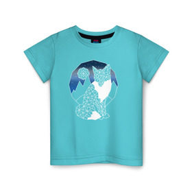 Детская футболка хлопок с принтом Геометрическая лиса в Белгороде, 100% хлопок | круглый вырез горловины, полуприлегающий силуэт, длина до линии бедер | геометрия | горы | животное | звезды | леса | линии | луна | небо | ночь | треугольники | хищник