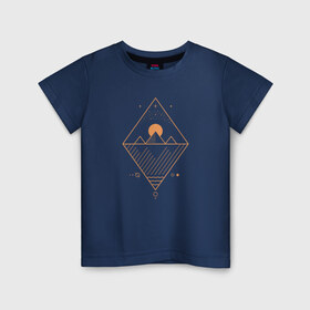 Детская футболка хлопок с принтом Осирис в Белгороде, 100% хлопок | круглый вырез горловины, полуприлегающий силуэт, длина до линии бедер | line art | вода | геометрия | горы | звезда. созвездие | линии | луна | минимализм | ночь | осирис | пирамиды | планеты | солнце | тень