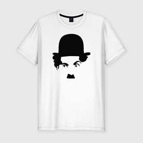 Мужская футболка хлопок Slim с принтом Чарли Чаплин в Белгороде, 92% хлопок, 8% лайкра | приталенный силуэт, круглый вырез ворота, длина до линии бедра, короткий рукав | глаза. котелок | знаменитость | известность | лицо | минимализм | портрет | чаплин | чарли