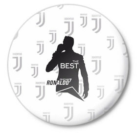 Значок с принтом Ronaldo the best в Белгороде,  металл | круглая форма, металлическая застежка в виде булавки | 7 | cristiano | juventus | ronaldo | криштиану | роналду | ювентус