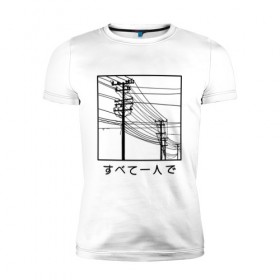 Мужская футболка премиум с принтом Электросети в Белгороде, 92% хлопок, 8% лайкра | приталенный силуэт, круглый вырез ворота, длина до линии бедра, короткий рукав | city | japan | streetart | tmblr | tumbler | провода | электричество