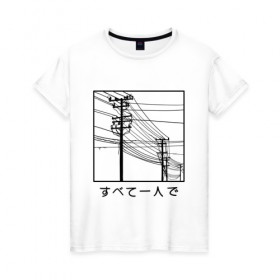 Женская футболка хлопок с принтом Электросети в Белгороде, 100% хлопок | прямой крой, круглый вырез горловины, длина до линии бедер, слегка спущенное плечо | city | japan | streetart | tmblr | tumbler | провода | электричество
