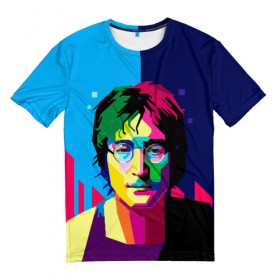 Мужская футболка 3D с принтом Джон Леннон в Белгороде, 100% полиэфир | прямой крой, круглый вырез горловины, длина до линии бедер | the beatles | битлз | британия | джон леннон | леннон | мир | очки | рок | рок н ролл | хиппи
