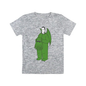 Детская футболка хлопок с принтом Лавкрафт в Белгороде, 100% хлопок | круглый вырез горловины, полуприлегающий силуэт, длина до линии бедер | Тематика изображения на принте: cthulhu | cthulhu fhtagn | lovecraft | ктулху | лавкрафт