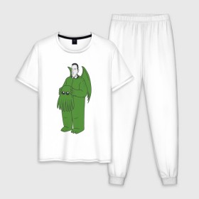 Мужская пижама хлопок с принтом Лавкрафт в Белгороде, 100% хлопок | брюки и футболка прямого кроя, без карманов, на брюках мягкая резинка на поясе и по низу штанин
 | cthulhu | cthulhu fhtagn | lovecraft | ктулху | лавкрафт