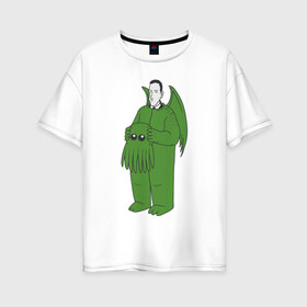 Женская футболка хлопок Oversize с принтом Лавкрафт в Белгороде, 100% хлопок | свободный крой, круглый ворот, спущенный рукав, длина до линии бедер
 | cthulhu | cthulhu fhtagn | lovecraft | ктулху | лавкрафт