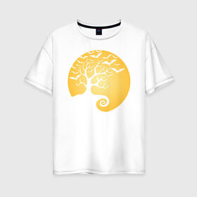 Женская футболка хлопок Oversize с принтом Дерево на фоне луны в Белгороде, 100% хлопок | свободный крой, круглый ворот, спущенный рукав, длина до линии бедер
 | halloween | дерево | луна | мыши | ночь | страшно | хэллоуин