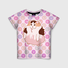 Детская футболка 3D с принтом Loops в Белгороде, 100% гипоаллергенный полиэфир | прямой крой, круглый вырез горловины, длина до линии бедер, чуть спущенное плечо, ткань немного тянется | cat | fat | internet | loops | meme | интернет | кот | лупс | мем