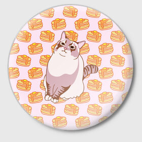 Значок с принтом Блины в Белгороде,  металл | круглая форма, металлическая застежка в виде булавки | cat | fat | internet | meme | pancakes | блины | интернет | кот | лупс | мем