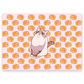 Поздравительная открытка с принтом Блины в Белгороде, 100% бумага | плотность бумаги 280 г/м2, матовая, на обратной стороне линовка и место для марки
 | Тематика изображения на принте: cat | fat | internet | meme | pancakes | блины | интернет | кот | лупс | мем