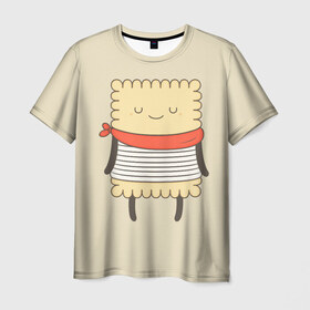 Мужская футболка 3D с принтом Печенька в Белгороде, 100% полиэфир | прямой крой, круглый вырез горловины, длина до линии бедер | cookie | cookies | food | вкус | вкусно | еда | моряк | печенье | печенька | печеньки | тельняшка | шарф | шарфик