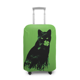 Чехол для чемодана 3D с принтом Кот и Клевер в Белгороде, 86% полиэфир, 14% спандекс | двустороннее нанесение принта, прорези для ручек и колес | cat | clover | ireland | patric saint day | день святого патрика | ирландия | клевер | кот | кошка | черная кошка