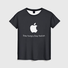 Женская футболка 3D с принтом Стив Джобс в Белгороде, 100% полиэфир ( синтетическое хлопкоподобное полотно) | прямой крой, круглый вырез горловины, длина до линии бедер | iphone | steve jobs | стив джобс | эппл