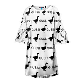 Детское платье 3D с принтом GUSSI в Белгороде, 100% полиэстер | прямой силуэт, чуть расширенный к низу. Круглая горловина, на рукавах — воланы | anti brend | gussi | trend | антибренд | гуси | мода | надписи | тренд