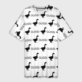 Платье-футболка 3D с принтом GUSSI в Белгороде,  |  | Тематика изображения на принте: anti brend | gussi | trend | антибренд | гуси | мода | надписи | тренд