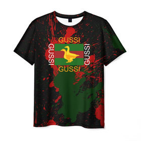 Мужская футболка 3D с принтом GUSSI в Белгороде, 100% полиэфир | прямой крой, круглый вырез горловины, длина до линии бедер | anti brend | gussi | trend | антибренд | гуси | мода | надписи | тренд