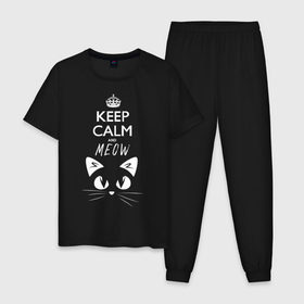 Мужская пижама хлопок с принтом Keep calm and meow в Белгороде, 100% хлопок | брюки и футболка прямого кроя, без карманов, на брюках мягкая резинка на поясе и по низу штанин
 | cat | keep calm | meow | кот