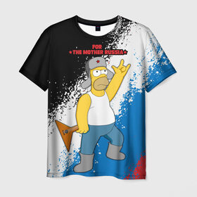 Мужская футболка 3D с принтом Russian Homer в Белгороде, 100% полиэфир | прямой крой, круглый вырез горловины, длина до линии бедер | bart | homer | lisa | russia | russian | simpsons | барт | гомер | лиза | мэгги | россия | русский | симпсоны