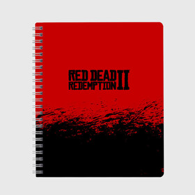 Тетрадь с принтом RED DEAD REDEMPTION 2 в Белгороде, 100% бумага | 48 листов, плотность листов — 60 г/м2, плотность картонной обложки — 250 г/м2. Листы скреплены сбоку удобной пружинной спиралью. Уголки страниц и обложки скругленные. Цвет линий — светло-серый
 | Тематика изображения на принте: gamer | gun | logo | play | player | rdr2 | red dead redemption 2 | rockstar | western | вестерн | ковбои | компьютерные игры 2019 | криминал | лого | рокстар