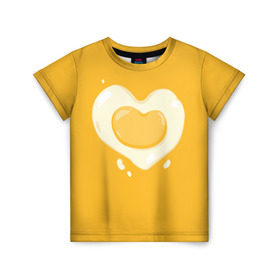 Детская футболка 3D с принтом Яичница Сердечко в Белгороде, 100% гипоаллергенный полиэфир | прямой крой, круглый вырез горловины, длина до линии бедер, чуть спущенное плечо, ткань немного тянется | Тематика изображения на принте: eggs | food | heart | love | white | yellow | белок | всмятку | еда | желток | любовь | сердечко | сердце | яичница | яйца