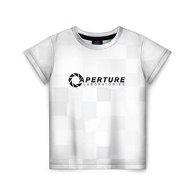 Детская футболка 3D с принтом Aperture Labs в Белгороде, 100% гипоаллергенный полиэфир | прямой крой, круглый вырез горловины, длина до линии бедер, чуть спущенное плечо, ткань немного тянется | Тематика изображения на принте: лаборатория | портал
