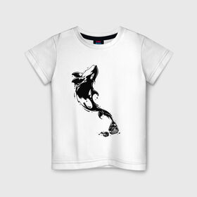 Детская футболка хлопок с принтом Чернильный дельфин в Белгороде, 100% хлопок | круглый вырез горловины, полуприлегающий силуэт, длина до линии бедер | Тематика изображения на принте: блики | брызги | дельфин. животное. клякса | касатка | минимализм | пятно | чернила