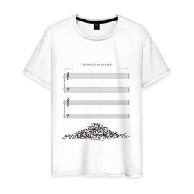Мужская футболка хлопок с принтом Звук тишины в Белгороде, 100% хлопок | прямой крой, круглый вырез горловины, длина до линии бедер, слегка спущенное плечо. | горка | звук | куча | мелодия | минимализм | ноты | страница | тетрадь | тишина