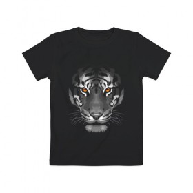 Детская футболка хлопок с принтом Белый тигр в Белгороде, 100% хлопок | круглый вырез горловины, полуприлегающий силуэт, длина до линии бедер | белый | голова | лицо | портрет | тигр | хищник | шерсть