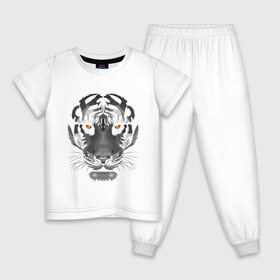 Детская пижама хлопок с принтом Белый тигр в Белгороде, 100% хлопок |  брюки и футболка прямого кроя, без карманов, на брюках мягкая резинка на поясе и по низу штанин
 | белый | голова | лицо | портрет | тигр | хищник | шерсть