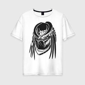 Женская футболка хлопок Oversize с принтом Хищник в Белгороде, 100% хлопок | свободный крой, круглый ворот, спущенный рукав, длина до линии бедер
 | prediator | голова | дреды | инопланетяне | пришельцы | ужасы | фантастика | фильм | хищник