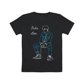 Детская футболка хлопок с принтом Fake love (BTS) в Белгороде, 100% хлопок | круглый вырез горловины, полуприлегающий силуэт, длина до линии бедер | Тематика изображения на принте: k pop | корея | линии | музыка | неон