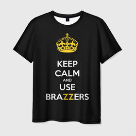 Мужская футболка 3D с принтом KEEP CALM AND USE BRAZZERS в Белгороде, 100% полиэфир | прямой крой, круглый вырез горловины, длина до линии бедер | 