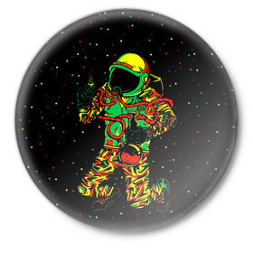 Значок с принтом Космонавт с кальяном в Белгороде,  металл | круглая форма, металлическая застежка в виде булавки | бесконечность | верховный | вселенная | графика | день | звёзды | изображение | картинка | кос | космонавт | космос | круто | лучший | мода | молодёжная | небо | поп арт | праздник | рисунок | сказка