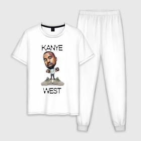 Мужская пижама хлопок с принтом Kanye West в Белгороде, 100% хлопок | брюки и футболка прямого кроя, без карманов, на брюках мягкая резинка на поясе и по низу штанин
 | kanye west | music | rap | yeezus | кэнье | музыка | рэп