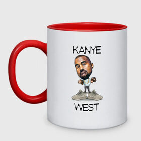 Кружка двухцветная с принтом Kanye West в Белгороде, керамика | объем — 330 мл, диаметр — 80 мм. Цветная ручка и кайма сверху, в некоторых цветах — вся внутренняя часть | kanye west | music | rap | yeezus | кэнье | музыка | рэп