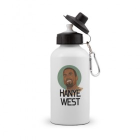 Бутылка спортивная с принтом Kanye West в Белгороде, металл | емкость — 500 мл, в комплекте две пластиковые крышки и карабин для крепления | 