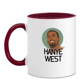 Кружка двухцветная с принтом Kanye West в Белгороде, керамика | объем — 330 мл, диаметр — 80 мм. Цветная ручка и кайма сверху, в некоторых цветах — вся внутренняя часть | Тематика изображения на принте: 