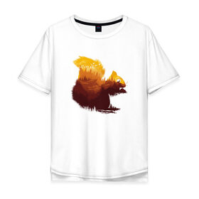 Мужская футболка хлопок Oversize с принтом Беличьи земли в Белгороде, 100% хлопок | свободный крой, круглый ворот, “спинка” длиннее передней части | белка | грызун | двойная экспозиция | деревья | животное | зверь | земли | лес | пейзаж | птицы