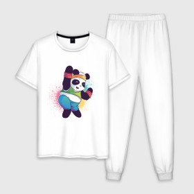Мужская пижама хлопок с принтом Панда Зумба в Белгороде, 100% хлопок | брюки и футболка прямого кроя, без карманов, на брюках мягкая резинка на поясе и по низу штанин
 | dance | зумба | панда | танцует | танцы | фитнес