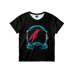 Детская футболка 3D с принтом Space Bowie в Белгороде, 100% гипоаллергенный полиэфир | прямой крой, круглый вырез горловины, длина до линии бедер, чуть спущенное плечо, ткань немного тянется | Тематика изображения на принте: david bowie | rock music | дэвид боуи | рок  музыка